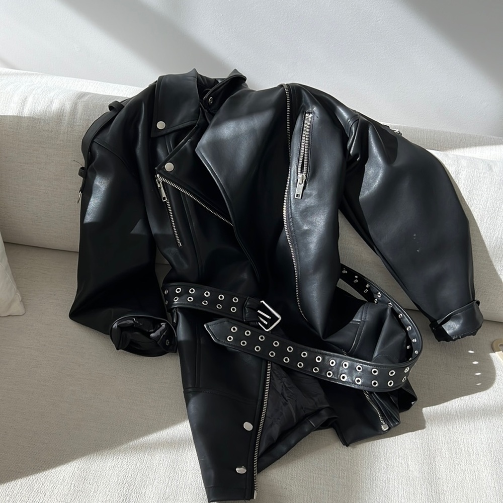 Long Faux Leather Jacket